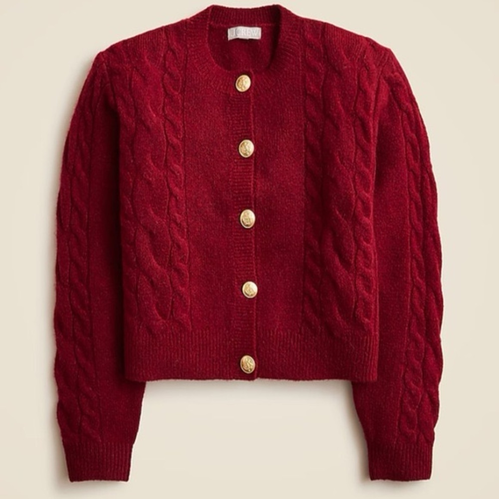 BRAND NEW J. Crew Red Turtleneck Cable-Knit Button Cardigan Sweater in XL
